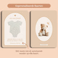 Babyshower cadeau bedankje zaadpapier rompertje boho zand gepersonaliseerd voor en achter Studio Miron