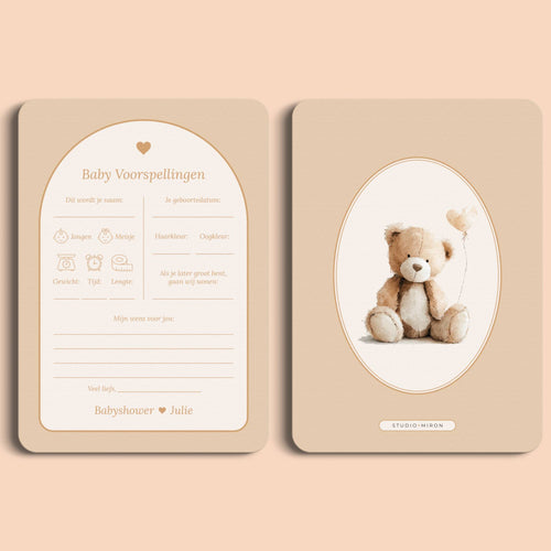 Babyshower invulkaarten baby voorspellingen boho zand voor en achter Studio Miron