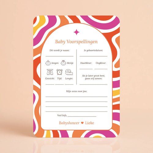 Babyshower invulkaart Baby Voorspellingen in Flower Power stijl, gepersonaliseerd – Studio Miron