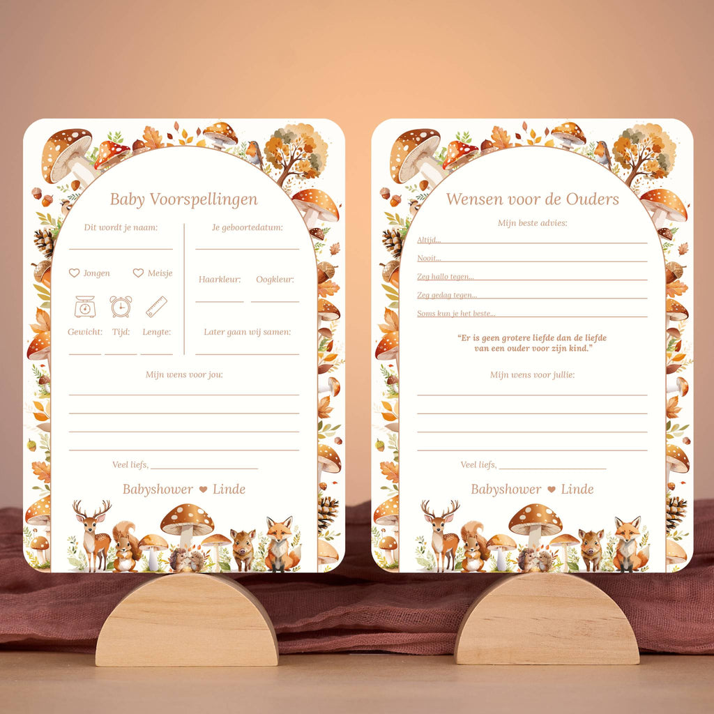 Babyshower invulkaarten Pakket in Bosdieren stijl, gepersonaliseerd met naam – Studio Miron