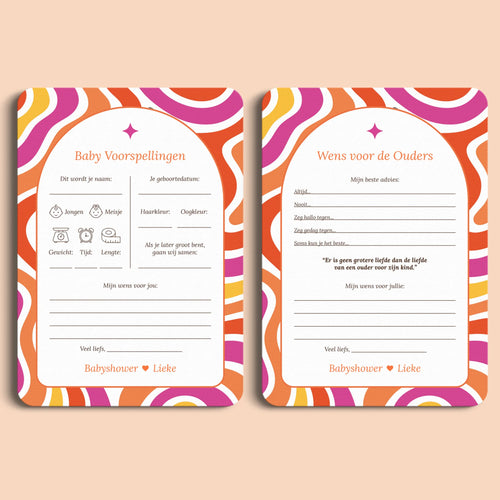 Babyshower invulkaarten Pakket in Flower Power stijl, met invulkaarten – Studio Miron
