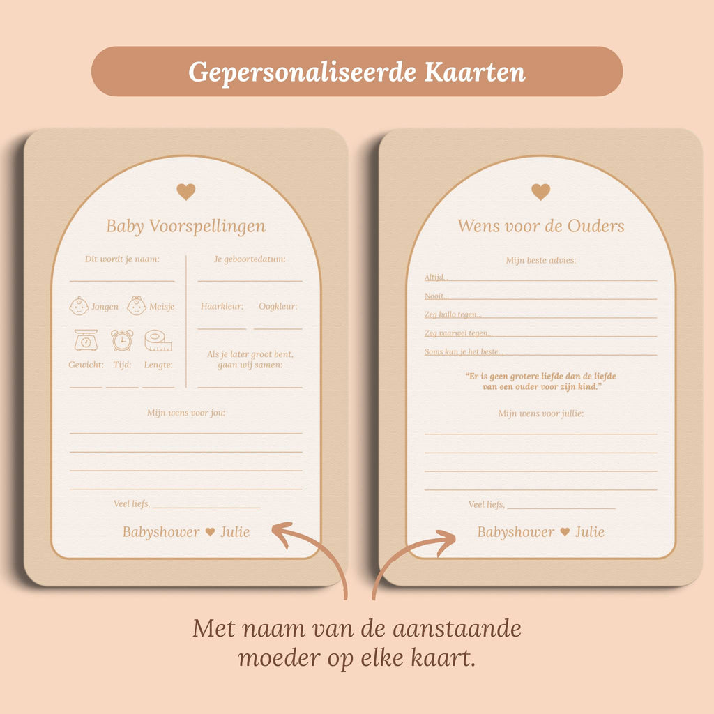 Babyshower invulkaarten set boho zand gepersonaliseerd voor en achter Studio Miron