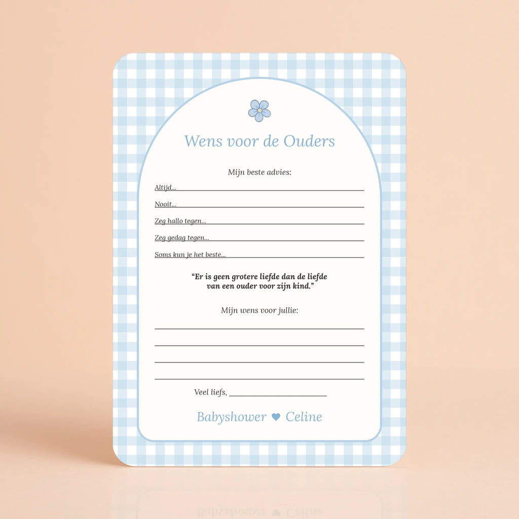 Babyshower Invulkaarten Pakket | Gingham Blauw