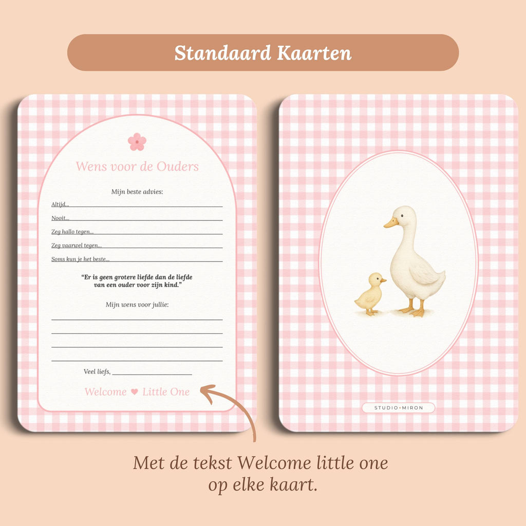 Babyshower invulkaarten wens voor de ouders gingham roze standaard voor en achter Studio Miron