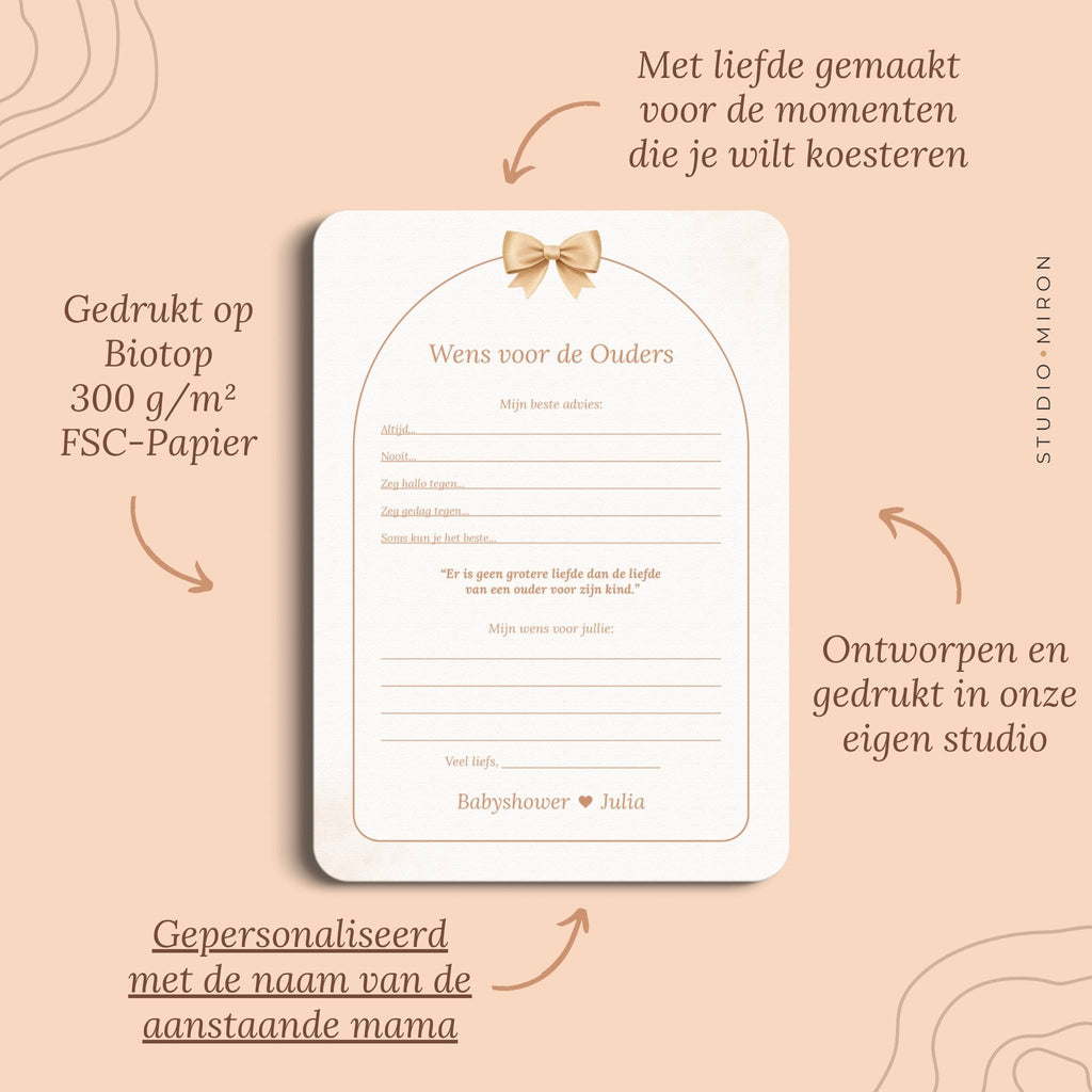 Babyshower invulkaarten Wens voor de Ouders in Boho Beige Beertje stijl, pluspunten – Studio Miron