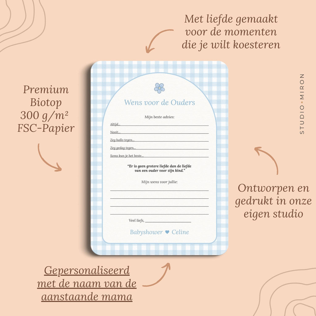 Babyshower Invulkaarten Pakket | Gingham Blauw