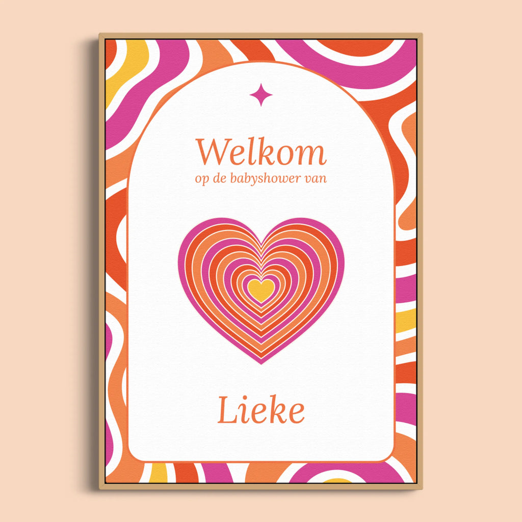 Babyshower Welkomstposter in flower power stijl, gepersonaliseerd met naam – Studio Miron