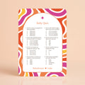 Babyshower spelkaart Baby Quiz in Flower Power stijl, gepersonaliseerd met naam – Studio Miron