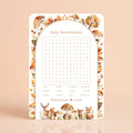 Babyshower spelkaart Baby Woordzoeker in Bosdieren stijl, gepersonaliseerd met naam – Studio Miron