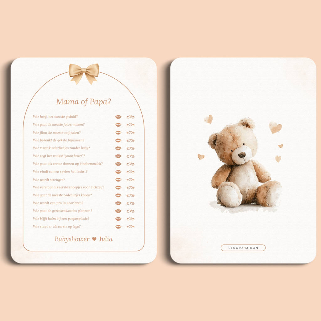 Jeu Baby Shower – Maman ou Papa | Nœud Boho