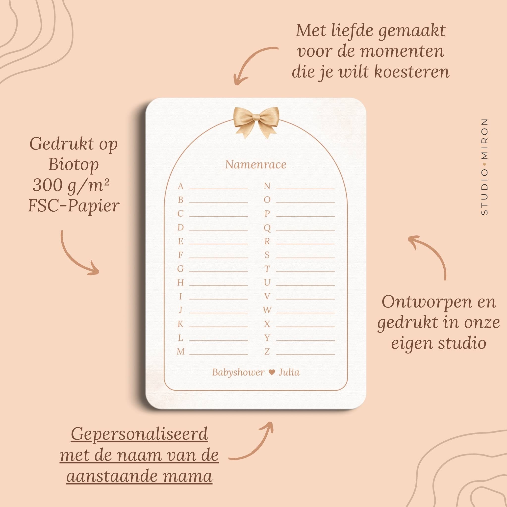 Babyshower spel Namenrace in Boho Beige Beertje stijl, pluspunten – Studio Miron