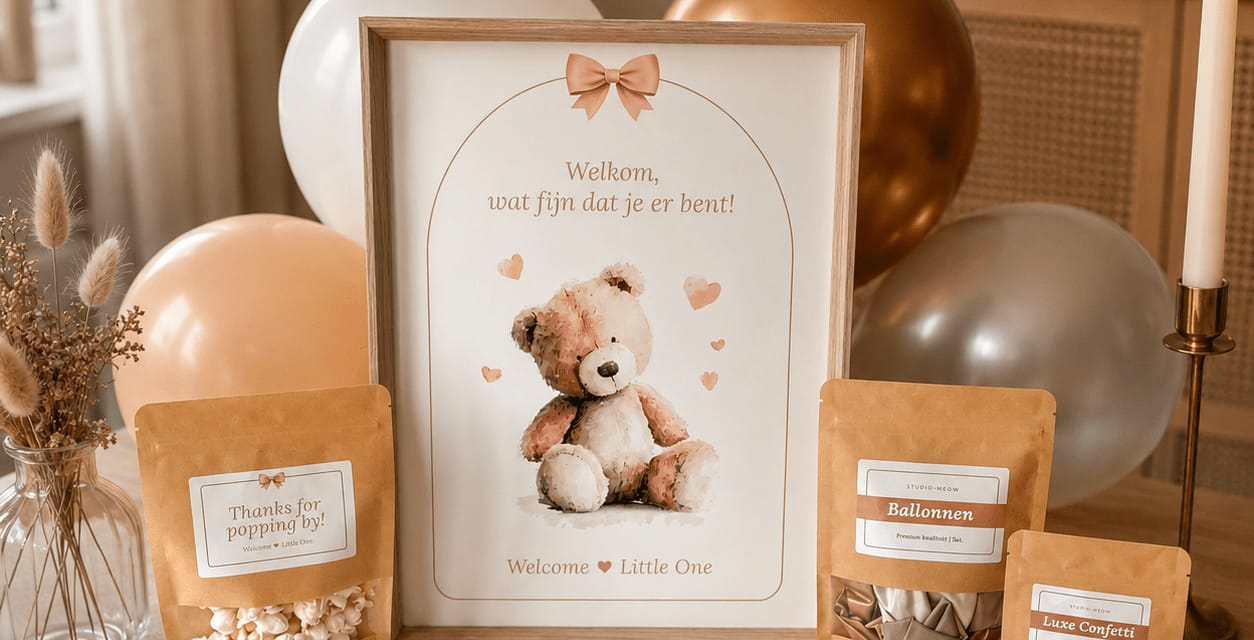 Pack baby shower dans le style Boho avec ourson, avec affiche de bienvenue, cartes à remplir et décoration